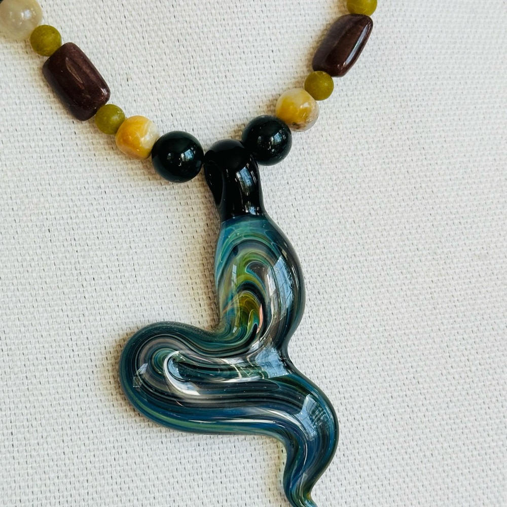 HAND FORMED earth colors Glass & ceramic Pendant Necklace by CHAD KINDY